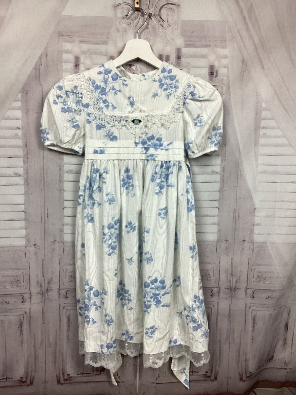 Bonnie Jean Dress White Blue Floral 6X
